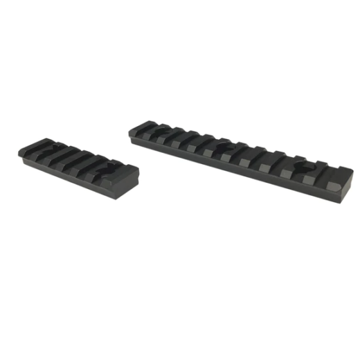 M-LOK™ Picatinny Rail Upgrade your rifle setup with our M-LOK™ Picatinny Rail—an essential add-on for shooters who demand modularity and flexibility in the field. Designed to pair perfectly with any M-LOK™ compatible stock or handguard, this rail section gives you the ability to mount key accessories such as bipods, tactical lights, and vertical grips exactly where you need them. Precision-machined from durable 6061 T-6 aluminum, each rail is finished with a matte black anodizing for corrosion resistance and a sleek, tactical look. Whether you’re customizing a modern hunting rifle or building out a competition-ready precision rig, these rails deliver reliable strength without unnecessary bulk. Each M-LOK™ Picatinny Rail comes complete with all required mounting hardware for a secure, hassle-free installation. Choose between a 4.5" 11-slot version for maximum accessory space or a compact 2.5" 6-slot version when minimalism matters most. Key Features: Compatible with all M-LOK™ systems like the Element 4.0, Envy Pro, and more 6061 T-6 aluminum construction for durability without extra weight Matte black anodized finish for enhanced corrosion resistance Available in 4.5" (11-slot) and 2.5" (6-slot) lengths Includes all mounting hardware Notes: Not compatible with GEN 1 Element, Evolution, or Carbon chassis systems. Add proven versatility to your build and customize your setup with ease—because having your rifle exactly how you want it makes all the difference when every shot counts.