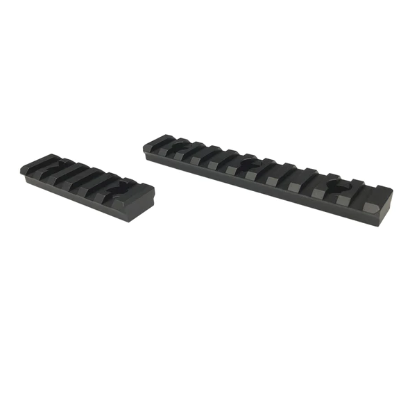 M-LOK™ Picatinny Rail Upgrade your rifle setup with our M-LOK™ Picatinny Rail—an essential add-on for shooters who demand modularity and flexibility in the field. Designed to pair perfectly with any M-LOK™ compatible stock or handguard, this rail section gives you the ability to mount key accessories such as bipods, tactical lights, and vertical grips exactly where you need them. Precision-machined from durable 6061 T-6 aluminum, each rail is finished with a matte black anodizing for corrosion resistance and a sleek, tactical look. Whether you’re customizing a modern hunting rifle or building out a competition-ready precision rig, these rails deliver reliable strength without unnecessary bulk. Each M-LOK™ Picatinny Rail comes complete with all required mounting hardware for a secure, hassle-free installation. Choose between a 4.5" 11-slot version for maximum accessory space or a compact 2.5" 6-slot version when minimalism matters most. Key Features: Compatible with all M-LOK™ systems like the Element 4.0, Envy Pro, and more 6061 T-6 aluminum construction for durability without extra weight Matte black anodized finish for enhanced corrosion resistance Available in 4.5" (11-slot) and 2.5" (6-slot) lengths Includes all mounting hardware Notes: Not compatible with GEN 1 Element, Evolution, or Carbon chassis systems. Add proven versatility to your build and customize your setup with ease—because having your rifle exactly how you want it makes all the difference when every shot counts.