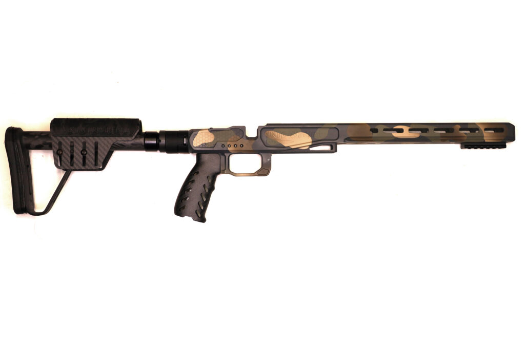 A XLR Element 4.0 (VA Apex Edition) – Aluminum Chassis with Carbon Components – VA Multicam Engineered for performance and precision, the Multicam LA XLR Element 4.0 (VA Apex Edition) is the go-to chassis system for shooters seeking strength, modularity, and lightweight functionality. This model, built around the Remington Long Action footprint, is designed to withstand extreme use in both competition and backcountry environments. CNC-machined from 6061 T6 aluminum, the Element 4.0 provides a rock-solid foundation with a streamlined profile for weight-conscious marksmen. This VA Apex Edition is equipped with high-end carbon components including a lightweight carbon fiber grip and an adjustable carbon stock. These additions significantly reduce weight while maintaining strength and rigidity, making it an ideal option for long treks into rugged terrain. The chassis features the XLR folding mechanism, providing a compact profile for transport and storage without sacrificing durability or precision. The integrated Picatinny rail offers versatility for bipods, ARCA adapters, or other mission-specific accessories. Finished in Viking Armament’s custom VA Multicam Cerakote, this chassis not only performs but looks exceptional. The finish is tough, weather-resistant, and designed to endure field conditions without flaking or fading. Whether you're building a long-range hunting platform or tuning up a competition-ready rig, this chassis is the perfect starting point. Components: Remington Long Action VA Apex Aluminum Chassis Carbon Fiber Grip Adjustable Carbon Fiber Buttstock XLR Folding Mechanism Integrated Picatinny Rail VA Multicam Cerakote Finish Notes: Designed for Remington 700 long action footprint Lightweight carbon upgrades reduce fatigue during long hunts Folding system adds portability without compromising stability Cerakote protects against corrosion and environmental wear Lightweight, modular, and built to perform—the LA XLR Element 4.0 VA Apex Edition with carbon components is the ideal choice for precision shooters who demand more from every component.