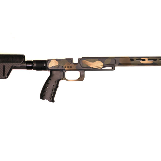 A XLR Element 4.0 (VA Apex Edition) – Aluminum Chassis with Carbon Components – VA Multicam Engineered for performance and precision, the Multicam LA XLR Element 4.0 (VA Apex Edition) is the go-to chassis system for shooters seeking strength, modularity, and lightweight functionality. This model, built around the Remington Long Action footprint, is designed to withstand extreme use in both competition and backcountry environments. CNC-machined from 6061 T6 aluminum, the Element 4.0 provides a rock-solid foundation with a streamlined profile for weight-conscious marksmen. This VA Apex Edition is equipped with high-end carbon components including a lightweight carbon fiber grip and an adjustable carbon stock. These additions significantly reduce weight while maintaining strength and rigidity, making it an ideal option for long treks into rugged terrain. The chassis features the XLR folding mechanism, providing a compact profile for transport and storage without sacrificing durability or precision. The integrated Picatinny rail offers versatility for bipods, ARCA adapters, or other mission-specific accessories. Finished in Viking Armament’s custom VA Multicam Cerakote, this chassis not only performs but looks exceptional. The finish is tough, weather-resistant, and designed to endure field conditions without flaking or fading. Whether you're building a long-range hunting platform or tuning up a competition-ready rig, this chassis is the perfect starting point. Components: Remington Long Action VA Apex Aluminum Chassis Carbon Fiber Grip Adjustable Carbon Fiber Buttstock XLR Folding Mechanism Integrated Picatinny Rail VA Multicam Cerakote Finish Notes: Designed for Remington 700 long action footprint Lightweight carbon upgrades reduce fatigue during long hunts Folding system adds portability without compromising stability Cerakote protects against corrosion and environmental wear Lightweight, modular, and built to perform—the LA XLR Element 4.0 VA Apex Edition with carbon components is the ideal choice for precision shooters who demand more from every component.