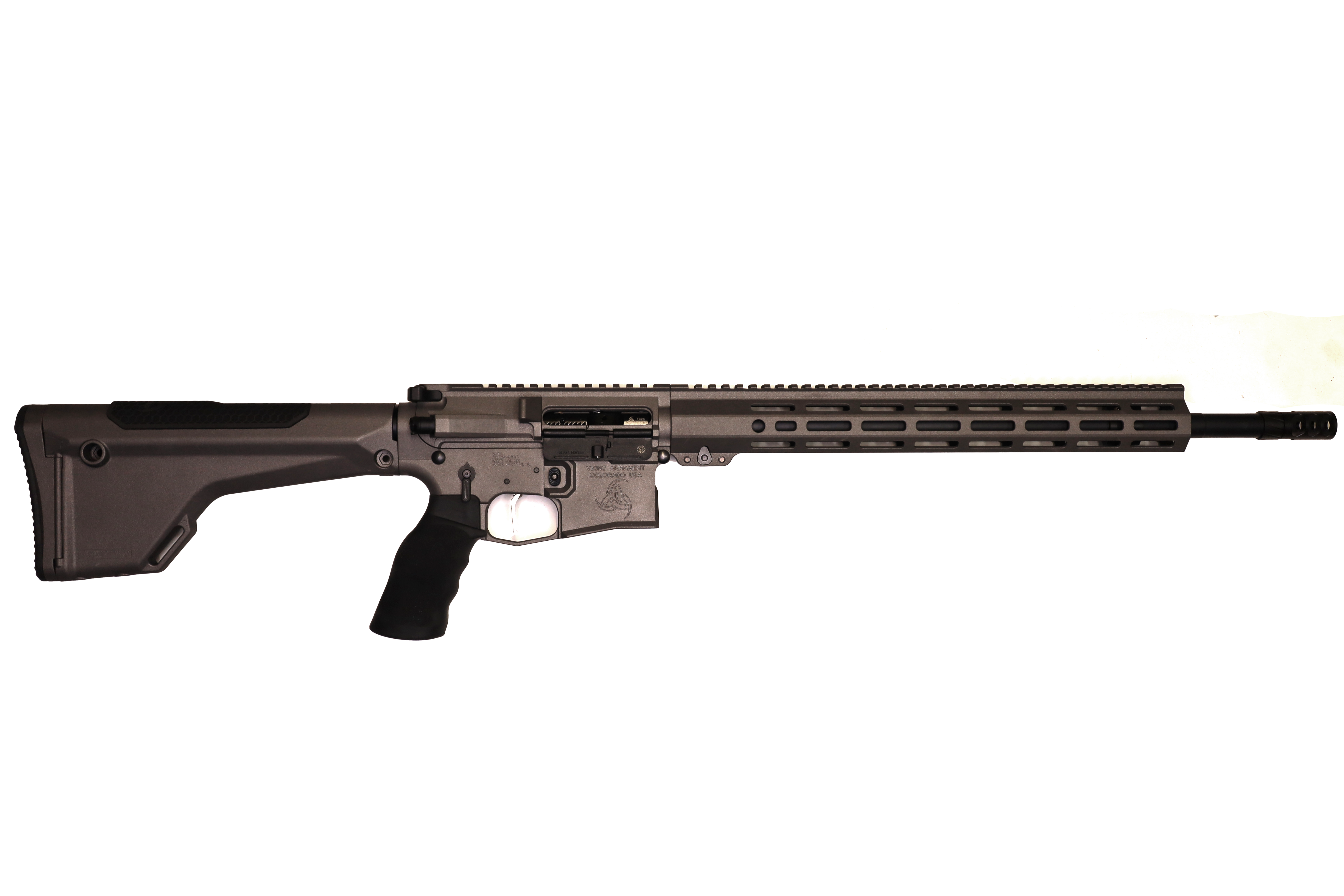 Ready to Ship — VA Ullr 223 Wylde (Tungsten) Built for speed, engineered for precision. The VA Ullr is your go-to AR platform for dependable precision in any environment—whether you’re competing, patrolling, or just ringing steel at long distances. Designed with our patented lower receiver, this rifle features a magwell that’s 80% larger than standard while using 20% less material, offering lightning-fast reloads even under stress. Chambered in 223 Wylde for optimal performance with both .223 Remington and 5.56 NATO, this rifle is all about versatility, precision, and control. With our sub ½ MOA guarantee, the Ullr doesn’t just look the part—it performs like a champion straight out of the box. VA Matched Upper & Lower Receiver Set VA Ultralight M-LOK Handguard Ballistic Advantage Works Barrel Ergo Grip Magpul MOE Rifle Buttstock Trigger Tech 3.5 lb Drop-In Trigger Enhanced Selectors & Internal Components Rubber City Armory Bolt Carrier Group BCM Charging Handle Adjustable Gas Block Self-Timing 3-Port Muzzle Brake Tungsten Cerakote Finish Sub ½ MOA Guarantee Ready to Ship Now Precision meets performance in this lightweight, rugged platform—ready for action, right out of the box.