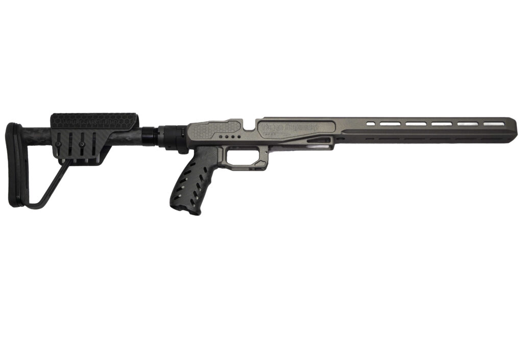 LA XLR Element 4.0 (VA Apex Edition) – Aluminum Carbon Components – Tungsten The LA XLR Element 4.0 (VA Apex Edition) blends time-tested durability with cutting-edge design to create the perfect foundation for your long action precision rifle build. This custom configuration is based on the Remington LA VA Apex chassis and constructed from rugged 6061 T6 aluminum, ensuring strength without excessive weight. Whether you’re on the hunt in harsh conditions or dialing long-range shots from a bench, this chassis delivers repeatable performance and confident handling. This edition includes premium carbon components to elevate the build’s weight-to-strength ratio. The carbon fiber grip adds a refined touch and ergonomic comfort, while the chassis supports multiple buttstock options to suit your needs: the ultralight Carbon buttstock, the balanced and adjustable TR2, or the competition-ready C6. Combined with the XLR folding mechanism, this chassis system offers unparalleled versatility and transport efficiency without sacrificing rigidity or repeatability. Finished in a sleek Tungsten Cerakote, this chassis system resists corrosion and looks just as sharp as it performs. The integrated Picatinny rail offers additional utility for bipods, tripods, or other accessories. With modularity, precision fitment, and trusted XLR engineering, this Apex Edition is ready to support your next custom long action rifle build. Components: Remington Long Action VA Apex Aluminum Chassis Carbon Fiber Grip Buttstock Options: TR2, C6, or Carbon Fiber XLR Folder Mechanism Integrated Arca Rail Tungsten Cerakote Finish Notes: Compatible with Remington 700 long action footprint Folding adapter improves packability and transport Modular buttstock selection for tailored ergonomics Cerakote protects from corrosion in field conditions Precision, durability, and modularity define the LA XLR Element 4.0 VA Apex Edition—engineered to meet the demands of serious shooters and backcountry hunters alike.
