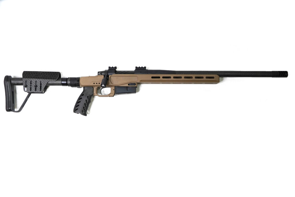 Custom Build 300 WSM – FDE | Compact, Capable, and Combat-Ready Built for backcountry hunters and long-range shooters who demand power without compromise, this Custom 300 WSM delivers precision and portability in a rugged, field-ready package. With a sleek Flat Dark Earth (FDE) Cerakote finish, this rifle blends durability with refined aesthetics while standing up to the harshest environments. At its core is the Viking Armament Outlaw stainless action—engineered for strength and smooth cycling—paired with a lightweight 20” BSF carbon barrel. Tuned for performance, the Meraki Machine 4-port self-timing muzzle brake keeps recoil manageable and ensures repeatable accuracy on every shot. The compact barrel length makes this rifle ideal for navigating tight terrain without sacrificing ballistic performance. The Apex magnesium chassis with carbon fiber upgrades and folding adapter offers unmatched strength-to-weight ratio and modularity. A Trigger Tech Special curved trigger ensures a clean break and consistent pull, making it a favorite among precision shooters. Whether you're tracking elk through dense timber or zeroing in at 1,000 yards, this rifle is ready to perform. — Specifications: Viking Outlaw Stainless Action 20” BSF Carbon Barrel – Sendero Contour Meraki Machine 4-Port SF Self-Timing Muzzle Brake Trigger Tech Special Curved Trigger (1.0–3.5 lbs) Apex Magnesium Chassis with Carbon Components Folding Adapter FDE Cerakote Finish Sub ½ MOA Guarantee. 100% Made in the USA. Limited Lifetime Warranty Included.