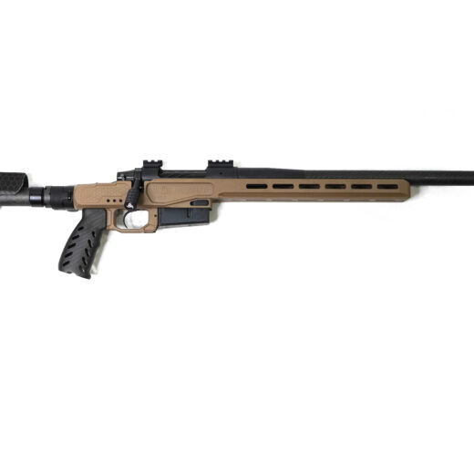Custom Build 300 WSM – FDE | Compact, Capable, and Combat-Ready Built for backcountry hunters and long-range shooters who demand power without compromise, this Custom 300 WSM delivers precision and portability in a rugged, field-ready package. With a sleek Flat Dark Earth (FDE) Cerakote finish, this rifle blends durability with refined aesthetics while standing up to the harshest environments. At its core is the Viking Armament Outlaw stainless action—engineered for strength and smooth cycling—paired with a lightweight 20” BSF carbon barrel. Tuned for performance, the Meraki Machine 4-port self-timing muzzle brake keeps recoil manageable and ensures repeatable accuracy on every shot. The compact barrel length makes this rifle ideal for navigating tight terrain without sacrificing ballistic performance. The Apex magnesium chassis with carbon fiber upgrades and folding adapter offers unmatched strength-to-weight ratio and modularity. A Trigger Tech Special curved trigger ensures a clean break and consistent pull, making it a favorite among precision shooters. Whether you're tracking elk through dense timber or zeroing in at 1,000 yards, this rifle is ready to perform. — Specifications: Viking Outlaw Stainless Action 20” BSF Carbon Barrel – Sendero Contour Meraki Machine 4-Port SF Self-Timing Muzzle Brake Trigger Tech Special Curved Trigger (1.0–3.5 lbs) Apex Magnesium Chassis with Carbon Components Folding Adapter FDE Cerakote Finish Sub ½ MOA Guarantee. 100% Made in the USA. Limited Lifetime Warranty Included.