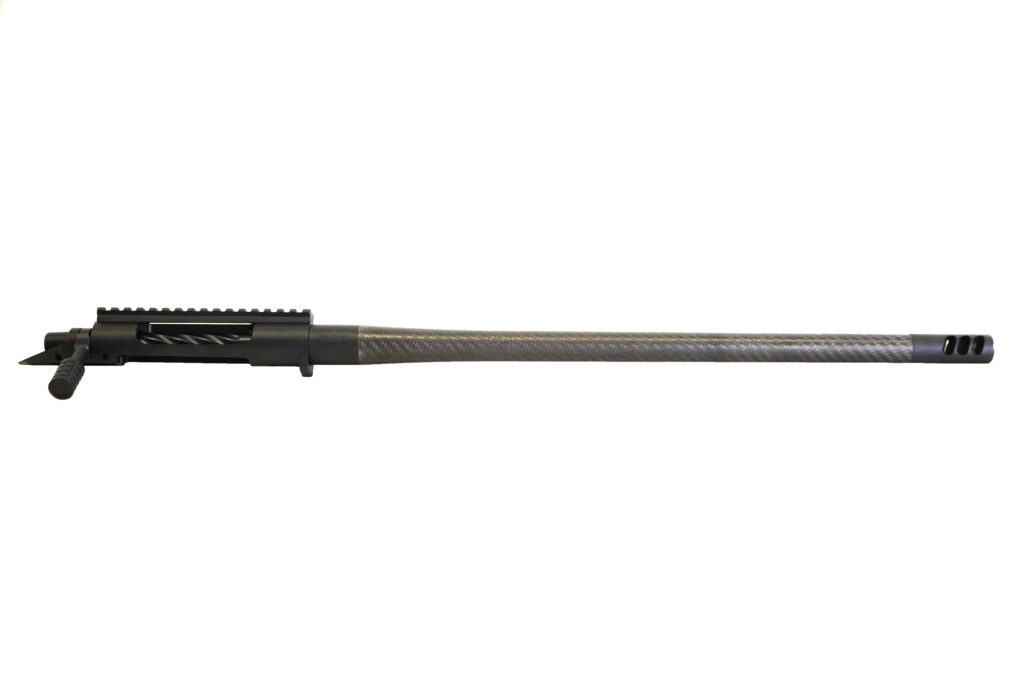 Ready to Ship: 20” 7PRC Lone Peak Razor Barreled Action This Ready-to-Ship 20” 7PRC Lone Peak Razor barreled action is purpose-built for shooters who demand long-range precision, rugged reliability, and lightweight performance. Whether you're building a custom hunting rifle or upgrading your current setup, this package delivers match-grade accuracy and top-tier components in a sleek, compact configuration. Precision-machined and hand-assembled, each component in this build is selected for optimal compatibility and accuracy. The Lone Peak Razor stainless action is known for its strength and smooth cycling, making it the perfect platform for today’s high-performance cartridges like the 7mm PRC. Paired with a Benchmark carbon fiber barrel, this setup offers a remarkable blend of weight savings and consistent precision. The 20” length and Sendero contour strike an ideal balance between maneuverability and performance, while the 1:8 twist rate is optimized for modern high-BC projectiles. The MB&M 4-port muzzle brake is gunsmith-timed for maximum recoil reduction and stability, and the integrated 20 MOA Picatinny rail allows for ample elevation adjustment at long distances. Finished in a sleek black Cerakote for durability and corrosion resistance, this barreled action also includes our VA bolt knob upgrade for enhanced ergonomics and control.