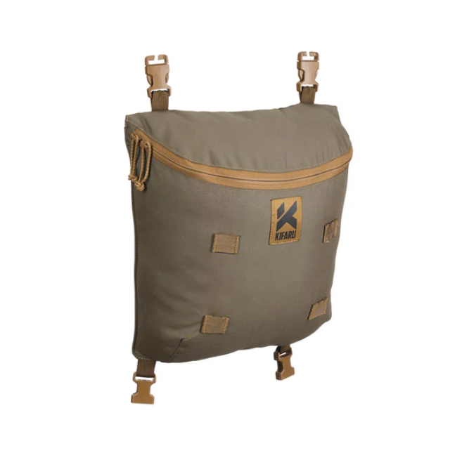 Kifaru Guide Lid The Kifaru Guide Lid is a highly versatile, high-capacity pack lid designed for hunters and backcountry professionals who demand expanded storage, dependable durability, and seamless integration with their existing Kifaru systems. Engineered to serve as both a functional lid and a standalone small daypack, the Guide Lid delivers exceptional organizational efficiency without sacrificing strength, weight savings, or packability. Constructed from rugged, premium materials and reinforced with Kifaru’s legendary craftsmanship, the Guide Lid is built to withstand years of hard use in rough terrain and unpredictable conditions. Its generous internal volume provides ample space for essential items—such as rain gear, kill kits, gloves, first-aid supplies, optics accessories, or food—keeping high-priority gear within immediate reach. Two external zippered pockets offer additional organization, allowing you to separate small items and access them quickly without digging into your main pack. What sets the Guide Lid apart is its modular functionality. It attaches seamlessly to any Kifaru pack using the built-in buckles and compression straps, offering secure storage and improved load distribution. When detached, it converts into a compact daypack using optional shoulder straps, making it perfect for quick stalks, short hikes from camp, or scouting missions where a full pack is unnecessary. This dual-role capability makes it an invaluable part of a hunter’s system, providing flexibility for changing scenarios in the field. Designed with efficient weight management in mind, the Guide Lid adds extra storage without unnecessary bulk. Its low-profile shape ensures it won’t snag in brush or unbalance your primary pack, and the durable zippers and stitching guarantee performance when it matters most. For hunters who want more accessible storage, increased modularity, and a lid that performs double duty, the Kifaru Guide Lid is an indispensable upgrade—engineered to enhance both organization and mobility in the backcountry.