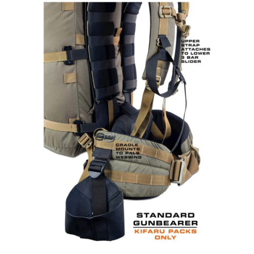 Kifaru Gun Bearers The Kifaru Gun Bearer system is one of the most dependable and efficient rifle-carry solutions available for backcountry hunters. Designed to keep your rifle secure, accessible, and completely hands-free, this system allows you to move through rugged terrain, climb, glass, and navigate without ever needing to juggle your firearm. When the moment of truth arrives, the Gun Bearer allows for a fast, fluid, and natural draw—making it a favorite among serious hunters who can’t afford delays when opportunities appear and disappear in seconds. Built with Kifaru’s trademark durability, the Gun Bearer is constructed from heavy-duty webbing, reinforced stitching, and premium hardware built to withstand years of hard use. Its simple yet highly effective design anchors the rifle’s buttstock to your pack belt while supporting the forend securely along your shoulder strap. This eliminates rifle sway, reduces fatigue from long carries, and keeps your firearm protected as you push through brush, deadfall, and steep terrain. The system is fully adjustable, allowing hunters of all sizes—and rifles of all configurations—to achieve a custom, balanced fit. Whether you’re carrying a lightweight mountain rifle, a heavy long-range setup, or a rifle equipped with bipods and optics, the Gun Bearer keeps the firearm stable and ready without interfering with your pack’s performance. Compatible with a wide range of Kifaru packs and belts, the Gun Bearer integrates seamlessly into your existing setup, offering unmatched convenience for extended hunts where efficiency matters. The design also reduces shoulder fatigue and eliminates the awkwardness of traditional sling carry methods, making it ideal for long approaches and active stalks. For hunters who demand quick access, hands-free mobility, and uncompromising durability, the Kifaru Gun Bearer system is a proven, field-tested solution that keeps your rifle secure and ready—no matter how tough the terrain.