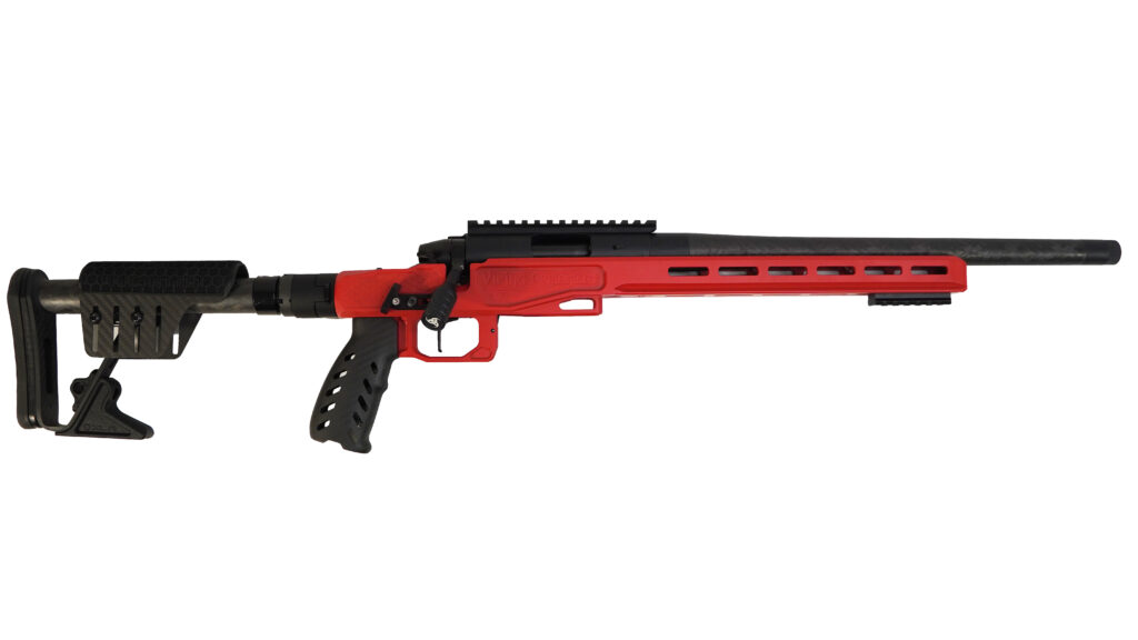 22 LR CUSTOM BUILD (RED) Built for shooters who want precision rimfire performance in a lightweight, premium platform, this .22 LR custom build delivers exceptional accuracy, smooth operation, and refined handling. Designed around a high-end Zermatt action and carbon-forward construction, this rifle is ideal for training, small game hunting, and precision rimfire shooting. At just 6 lbs 12 oz, it offers excellent balance and control while remaining easy to carry for extended sessions in the field. Component Breakdown Action: Zermatt Rimfire Action Chassis: Element 4.0 (Viking Armament Edition – Magnesium) Barrel: 18” Lilja Carbon Fiber Barrel (.22 LR) Trigger: TriggerTech Special (TTS) Furniture: Carbon Fiber Components (Grip, Buttstock, Folding Adapter) Finish: Red Cerakote Performance & Application The .22 LR platform is perfect for precision training, allowing shooters to refine fundamentals with minimal recoil and cost. Paired with an 18” Lilja carbon barrel, this rifle delivers outstanding accuracy and consistency, making it well-suited for both target shooting and small game applications. The magnesium Element 4.0 chassis provides a rigid and lightweight foundation, while the carbon fiber components reduce overall weight without compromising strength. This combination results in a rifle that is easy to handle, highly portable, and stable in a variety of shooting positions. The TriggerTech Special ensures a crisp, consistent break, enhancing control and shot placement. Finished in a bold red Cerakote, this rifle stands out visually while offering durable protection against wear and environmental conditions. Precision Guarantee Every Viking Armament rifle is backed by our Sub-½ MOA Accuracy Guarantee, ensuring dependable accuracy and performance in every shot.