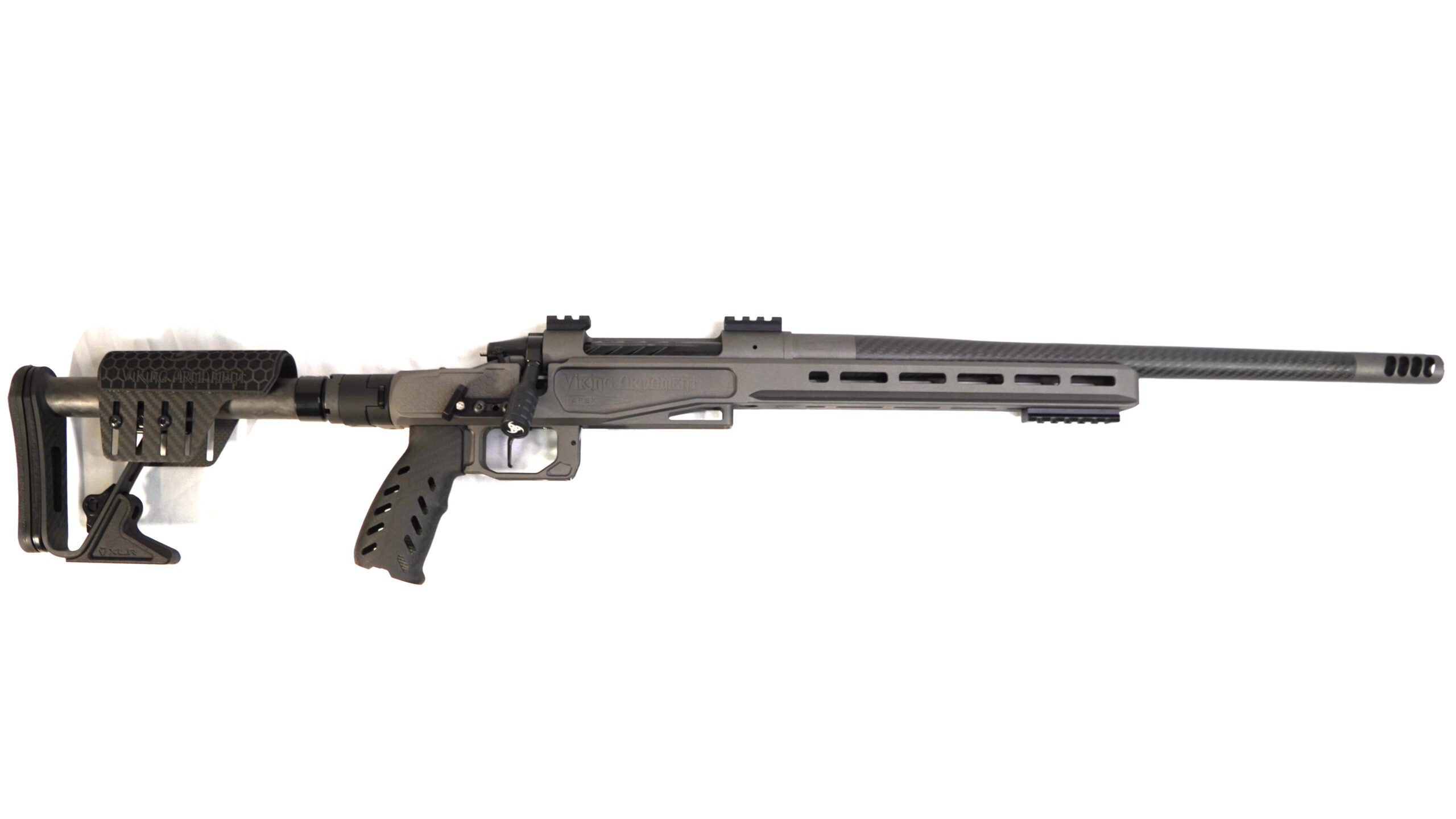 7 BACKCOUNTRY CUSTOM BUILD (TUNGSTEN) Purpose-built for hunters who prioritize mobility without giving up precision, this 7 Backcountry custom build delivers a lightweight, hard-hitting platform designed for real-world performance. Engineered around a compact 18” barrel and carbon-forward construction, this rifle excels in tight terrain, steep elevation, and fast-moving scenarios where maneuverability matters. At just 6 lbs 14.3 oz, it offers an ideal balance of packability, control, and downrange capability. Component Breakdown Action: Viking Armament Outlaw (VAOL) Chassis: Element 4.0 (Viking Armament Edition – Magnesium) Barrel: 18” Benchmark Barrel (7 Backcountry) Trigger: TriggerTech Special (TTS) Furniture: Carbon Fiber Components (Grip, Buttstock, Folding Adapter) Finish: Tungsten Cerakote Performance & Application The 7 Backcountry cartridge is designed for efficiency and versatility, offering strong ballistic performance in a compact, lightweight platform. Paired with an 18” Benchmark barrel, this setup prioritizes maneuverability without sacrificing consistency, making it ideal for dense terrain, mountain hunts, and situations where quick positioning is critical. The magnesium Element 4.0 chassis keeps weight down while maintaining rigidity, and the carbon fiber components further enhance strength without adding bulk. This combination results in a rifle that carries easily over long distances while remaining stable and reliable when it’s time to take the shot. The TriggerTech Special provides a crisp, consistent break, allowing for precise shot placement in demanding conditions. Finished in Tungsten Cerakote, this rifle offers a clean, durable appearance built to withstand harsh environments. Precision Guarantee Every Viking Armament rifle is backed by our Sub-½ MOA Accuracy Guarantee, ensuring confidence and consistency in every shot.